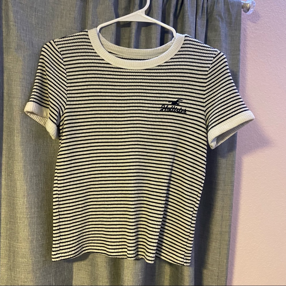 Hollister/ Waffle tee/ Navy blue and white stripes